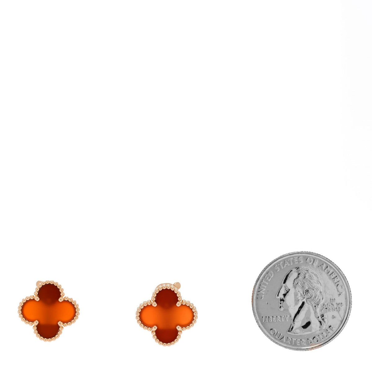 Van Cleef & Arpels 18K Yellow Gold Carnelian Vintage Alhambra Earrings