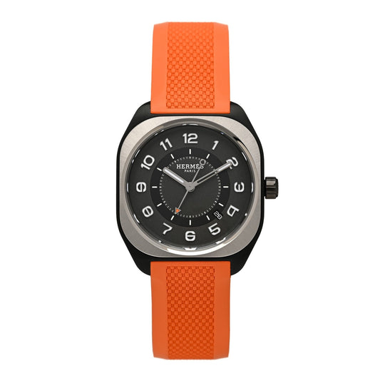 Hermes DLC Coated Titanium Rubber 39mm H08 Automatic Watch Orange