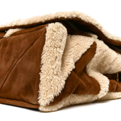 Saint Laurent Suede Shearling Patchwork Monogram Giant Jamie Brown Beige