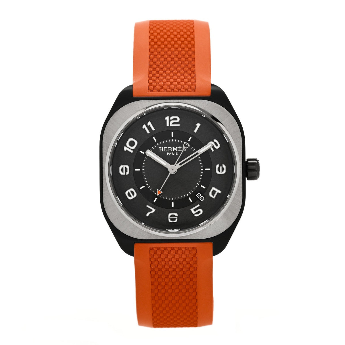 Hermes DLC Coated Titanium Rubber 39mm H08 Automatic Watch Orange