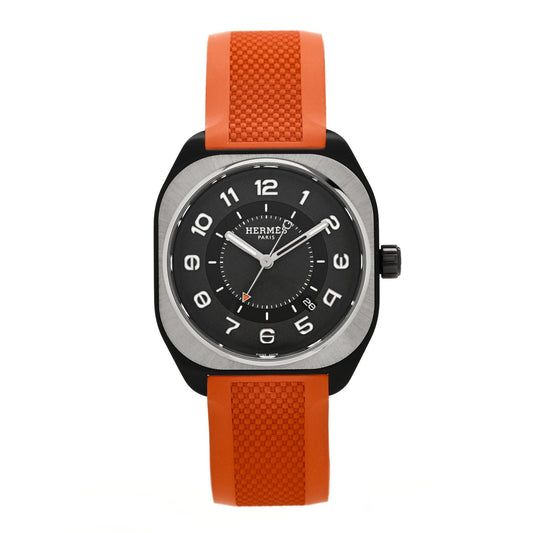 Hermes DLC Coated Titanium Rubber 39mm H08 Automatic Watch Orange