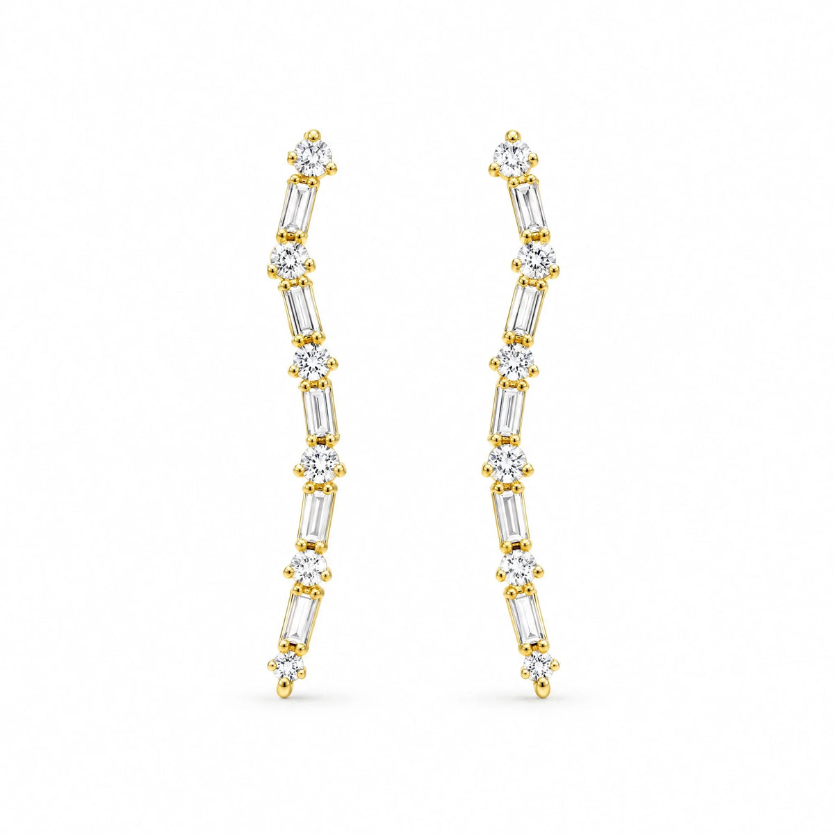 Elara 18K Gold Plated 925 Sterling Silver Cubic Zirconia Baguette Ear Climber Earrings