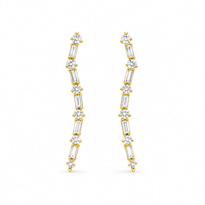 Elara 18K Gold Plated 925 Sterling Silver Cubic Zirconia Baguette Ear Climber Earrings