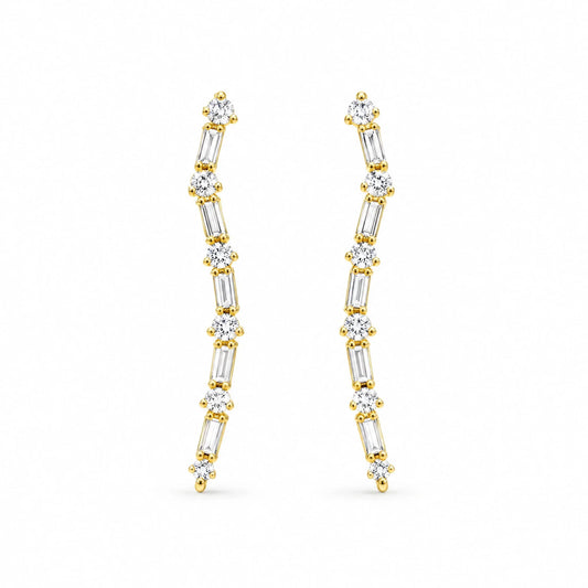 Elara 18K Gold Plated 925 Sterling Silver Cubic Zirconia Baguette Ear Climber Earrings