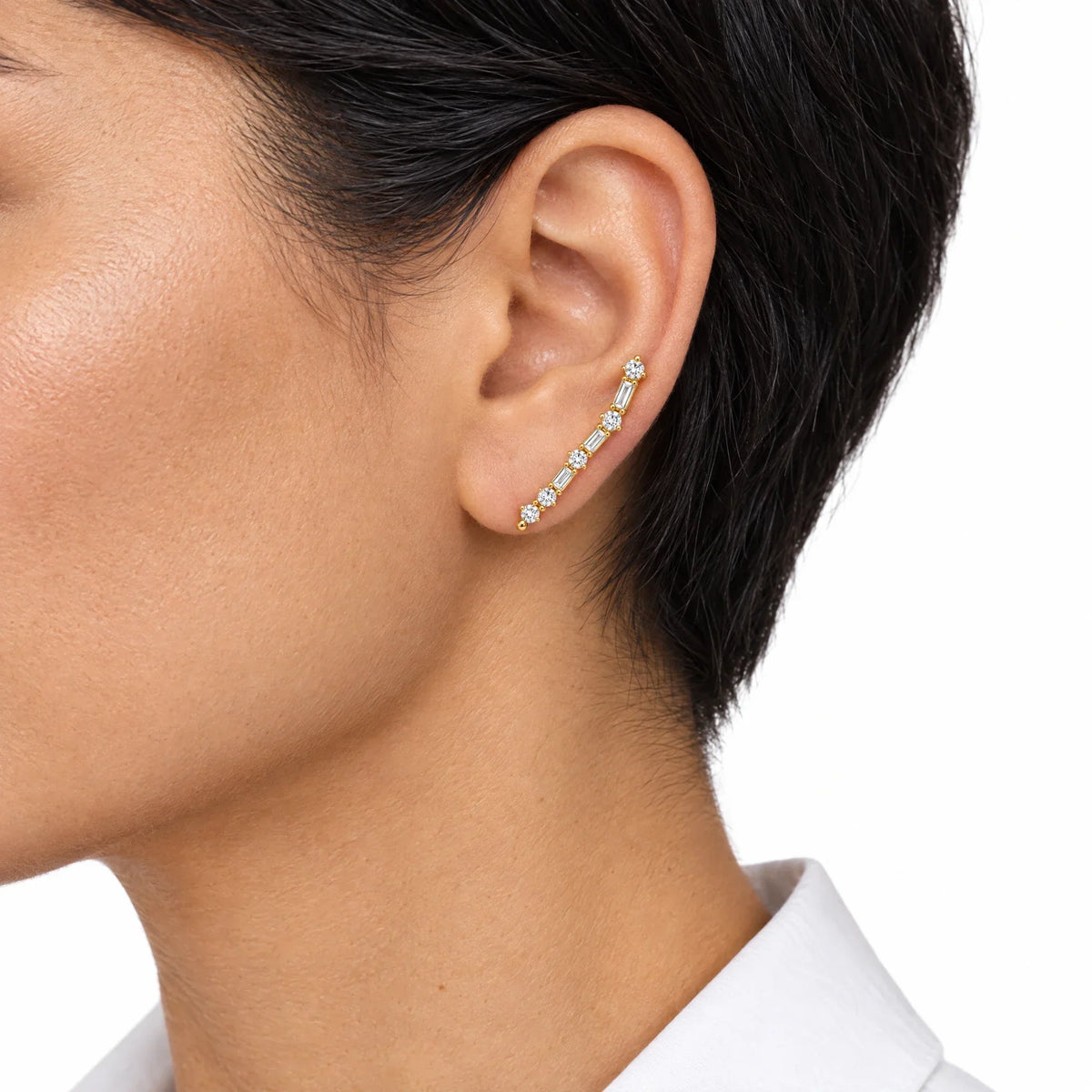 Elara 18K Gold Plated 925 Sterling Silver Cubic Zirconia Baguette Ear Climber Earrings