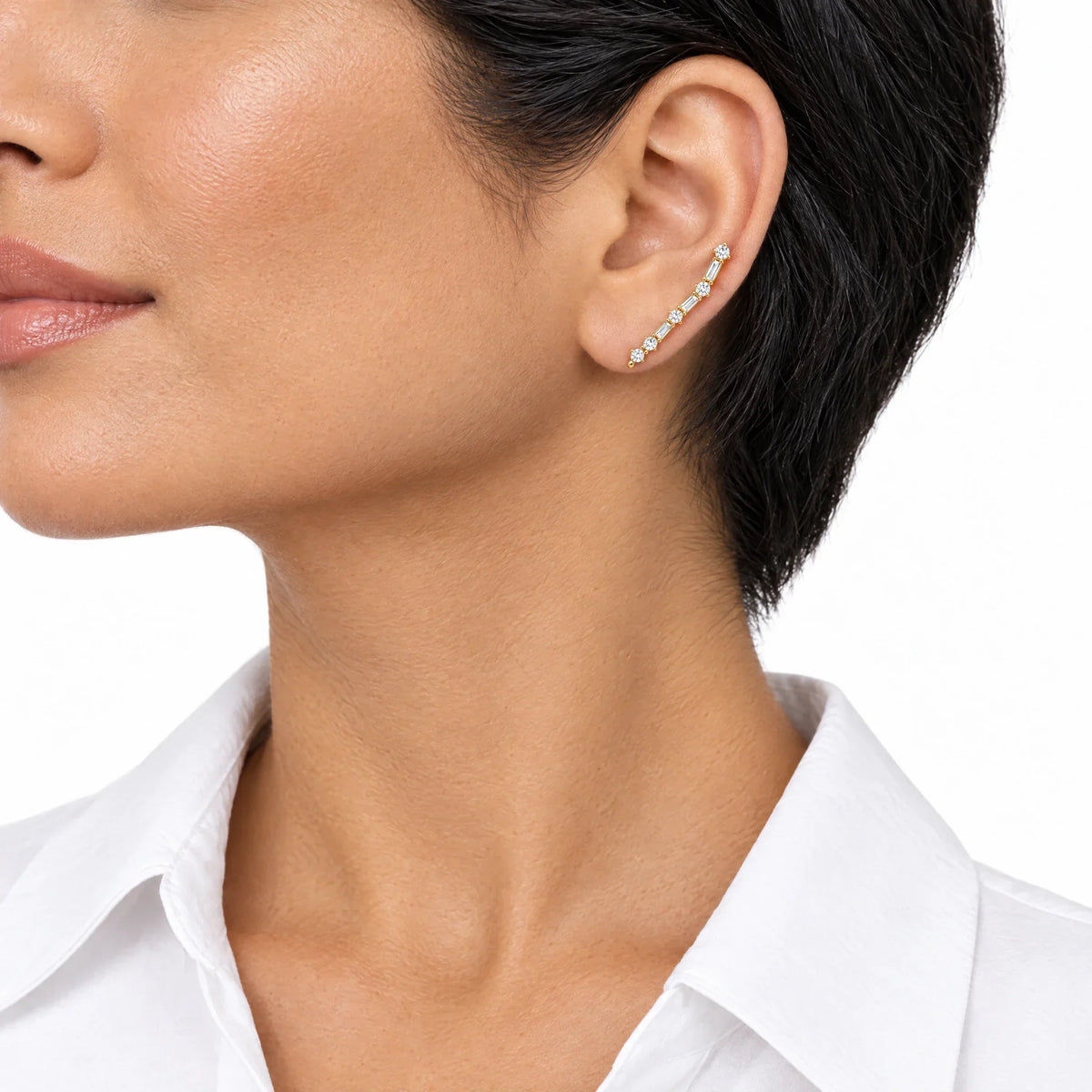 Elara 18K Gold Plated 925 Sterling Silver Cubic Zirconia Baguette Ear Climber Earrings