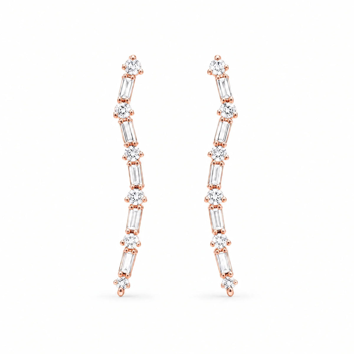 Elara 18K Gold Plated 925 Sterling Silver Cubic Zirconia Baguette Ear Climber Earrings