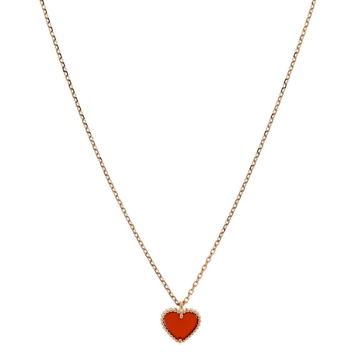 Van Cleef & Arpels 18K Rose Gold Carnelian Sweet Alhambra Heart Pendant Necklace