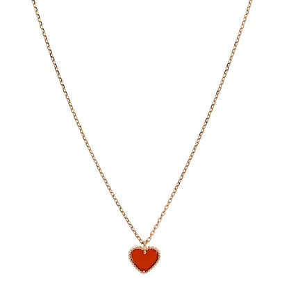 Van Cleef & Arpels 18K Rose Gold Carnelian Sweet Alhambra Heart Pendant Necklace