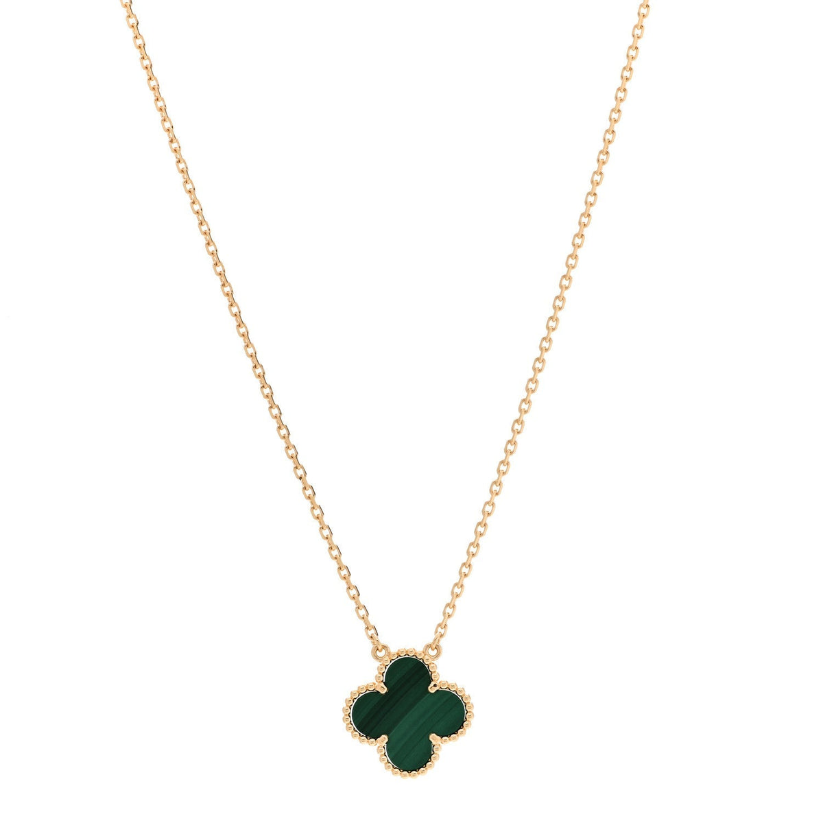 Van Cleef & Arpels 18K Yellow Gold Malachite Vintage Alhambra Pendant Necklace