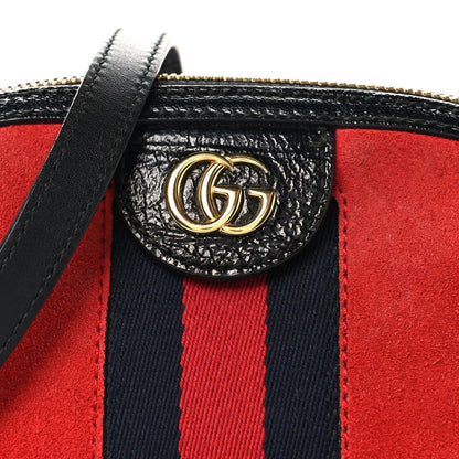 Gucci Suede Patent Web GG Small Ophidia Dome Bag Hibiscus Red