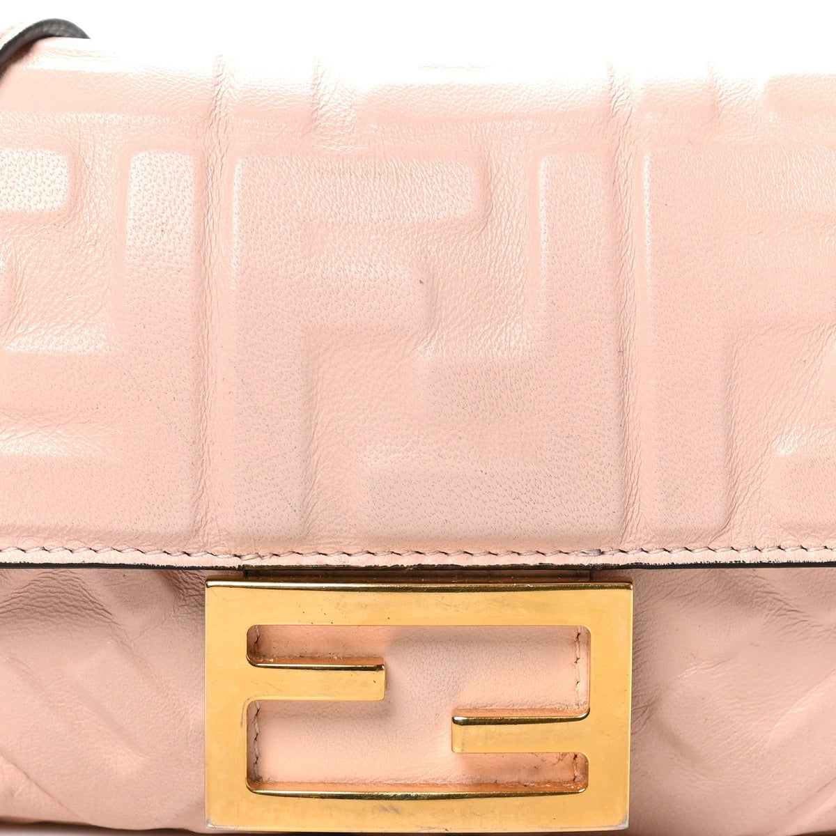 Fendi Nappa FF 1974 Embossed Mini Baguette Rosa Quarzo