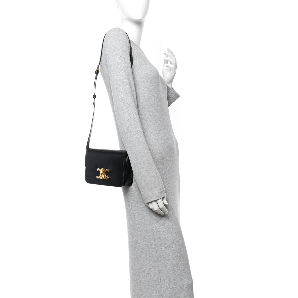 Celine Shiny Calfskin Teen Triomphe Shoulder Bag Black