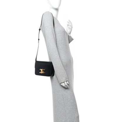 Celine Shiny Calfskin Teen Triomphe Shoulder Bag Black