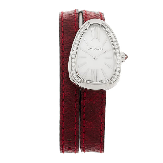 Bulgari Stainless Steel Diamond Mother of Pearl 32mm Serpenti Watch Red