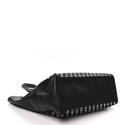 Prada Tessuto Nylon Calfskin Grommet Tote Black