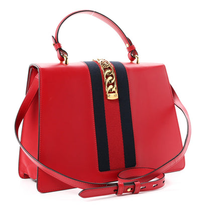 Gucci Calfskin Medium Sylvie Top Handle Bag Hibiscus Red 1984108