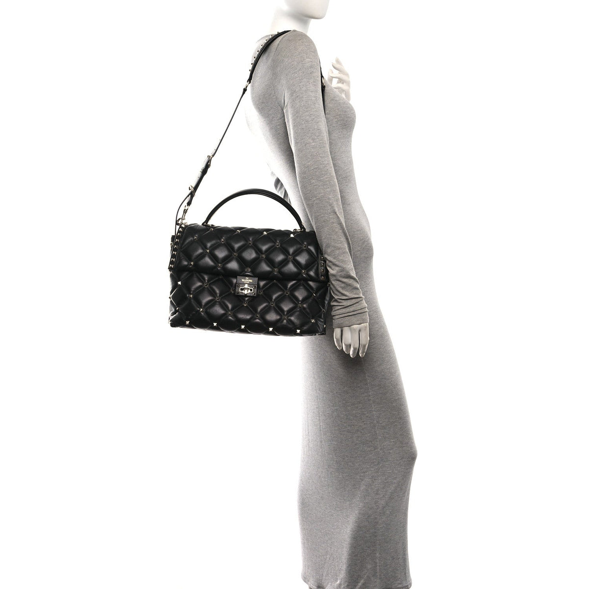 Valentino Garavani Nappa Large Candystud Top Handle Bag Black