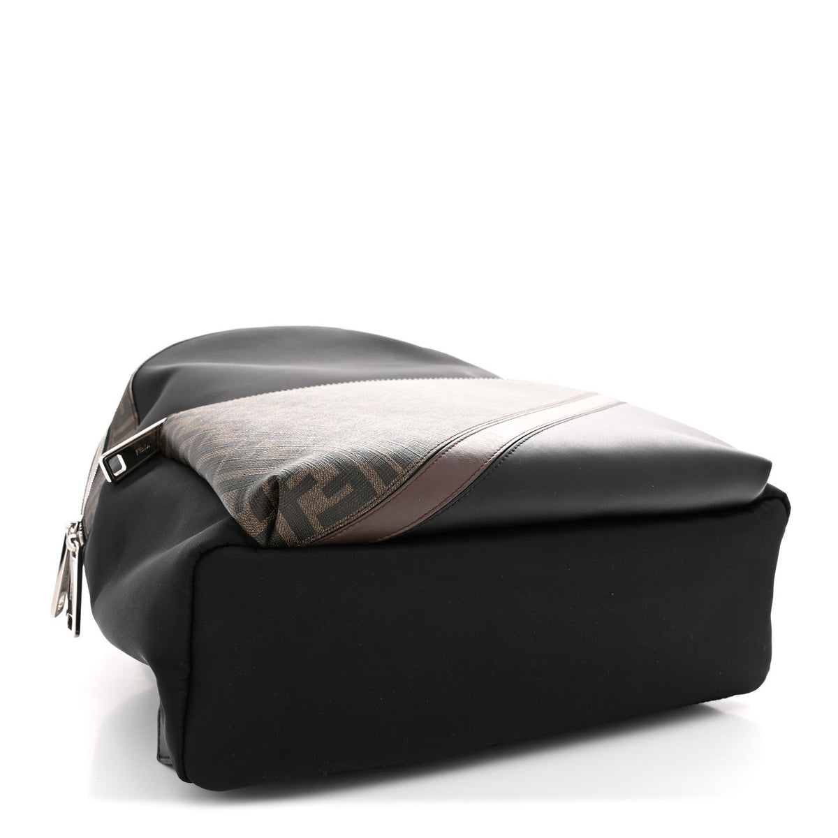 Fendi Glazed Fabric Nylon FF 1974 Diagonal Pouch Pocket Backpack Tobacco Moresco Black