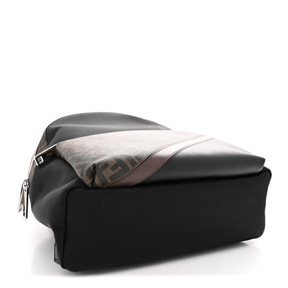 Fendi Glazed Fabric Nylon FF 1974 Diagonal Pouch Pocket Backpack Tobacco Moresco Black