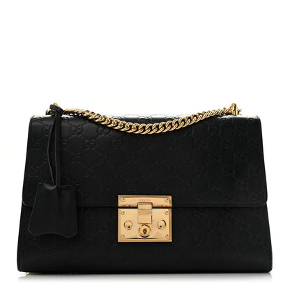 Gucci Guccissima Leather Medium Padlock Shoulder Bag Black