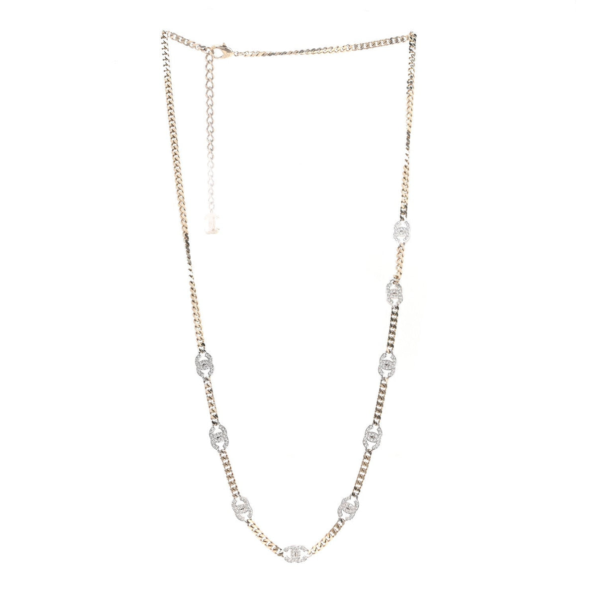 Chanel Crystal Chain CC Link Necklace Gold Silver