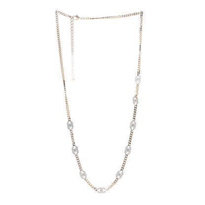 Chanel Crystal Chain CC Link Necklace Gold Silver