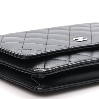Chanel Lambskin Quilted Wallet On Chain WOC Bag Black