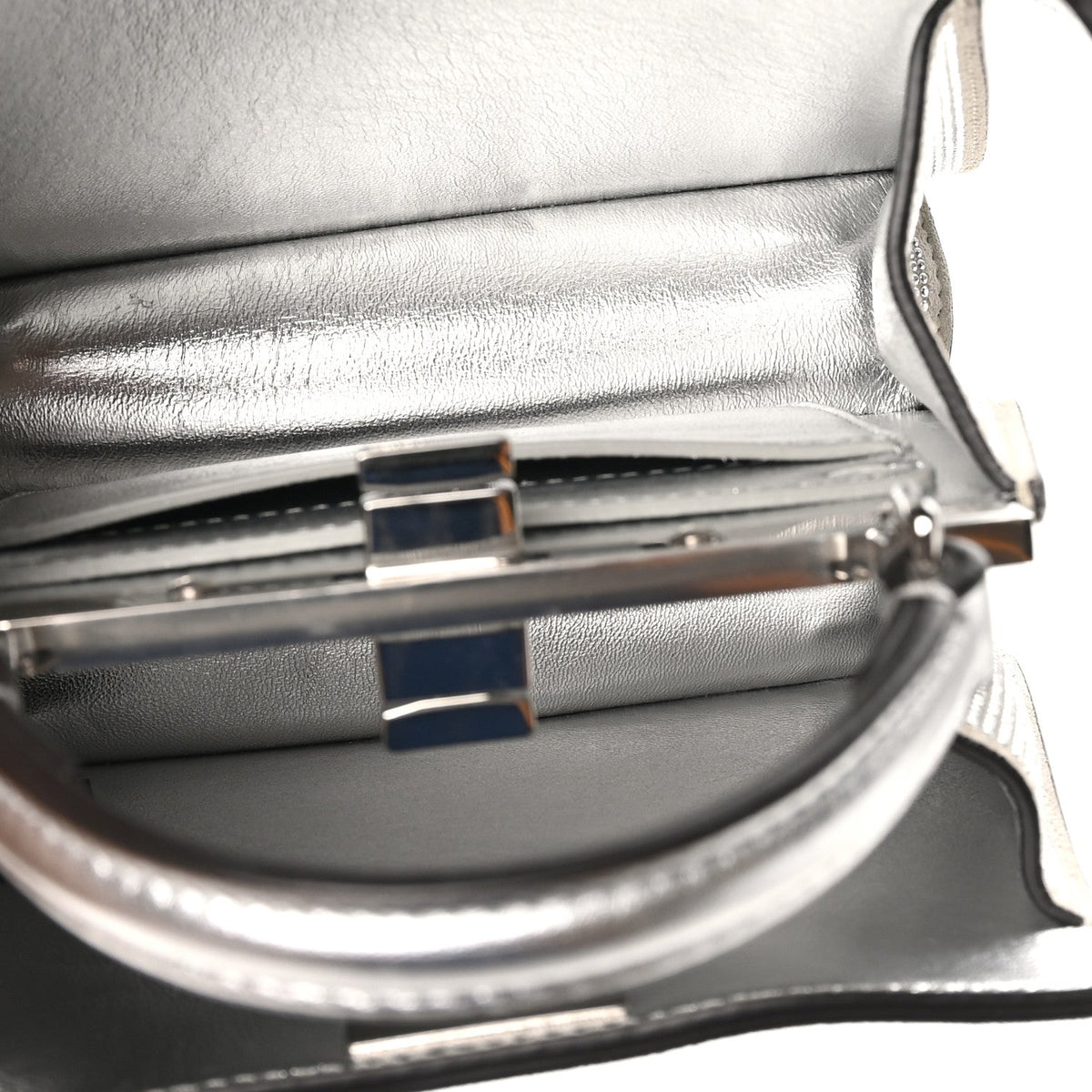 Fendi Crystal Vitello Laminato Petite Peekaboo I SEE U Satchel Argento