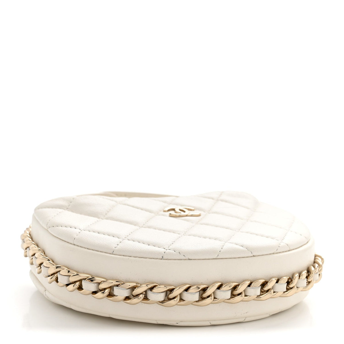 Chanel Lambskin Quilted Chain Around Pouch Hobo White