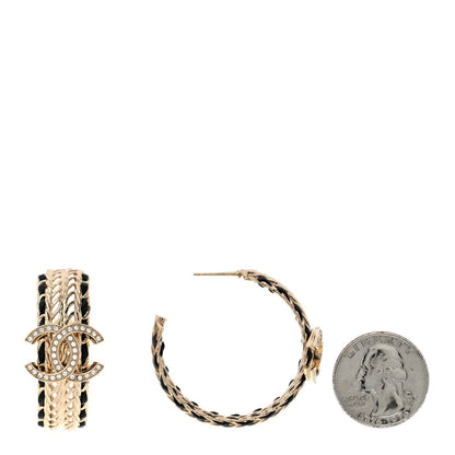 Chanel Crystal Lambskin CC Double Chain Hoop Earrings Gold Black