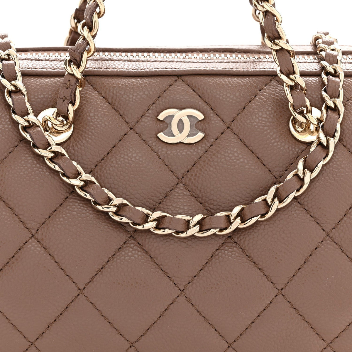 Chanel Caviar Quilted Barrel Clutch With Chain Brown 1983770