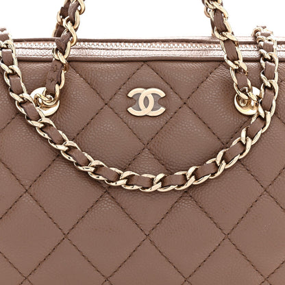 Chanel Caviar Quilted Barrel Clutch With Chain Brown 1983770