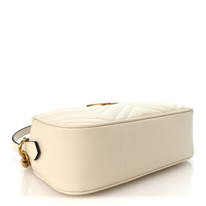 Gucci Calfskin Matelasse Small GG Marmont Chain Shoulder Bag White 1987195