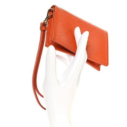 Prada Vitello Move Metal Wristlet Card Holder Papaya