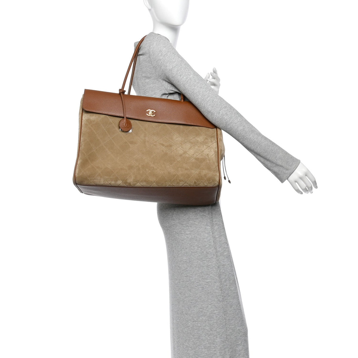 Chanel Grained Calfskin Suede Large Urban Essentials Shopping Bag Dark Beige Camel