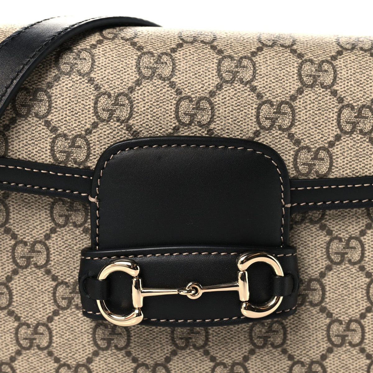 Gucci GG Supreme Horsebit 1955 Small Shoulder Bag Beige Black
