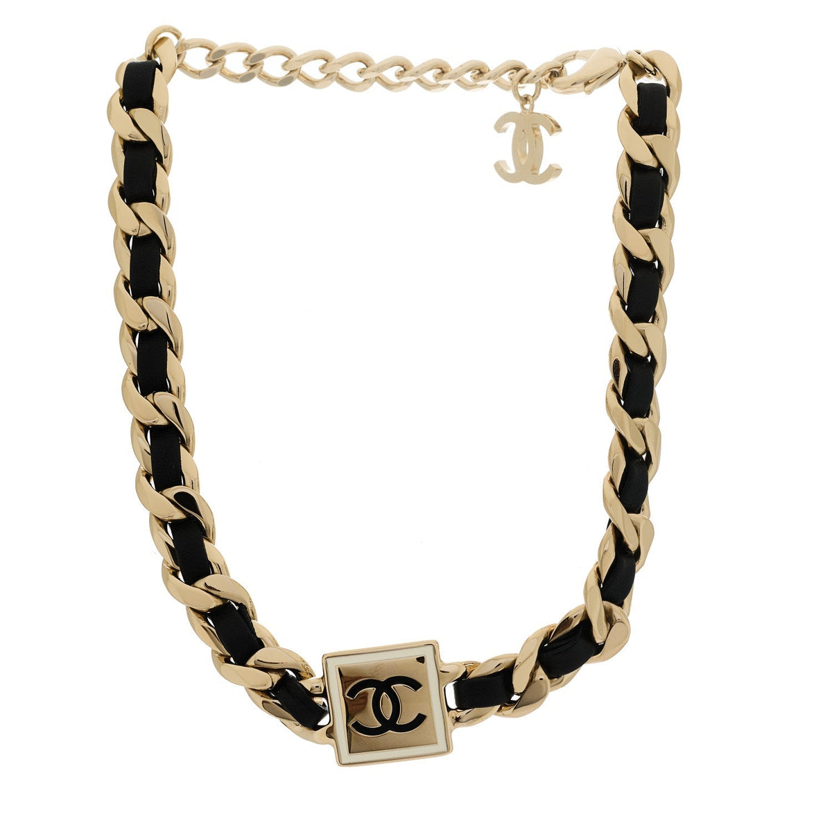 Chanel Metal Lambskin CC Square Choker Gold Black White