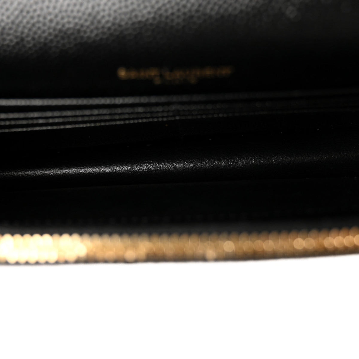 Saint Laurent Grain De Poudre Matelasse Monogram Chain Wallet Black