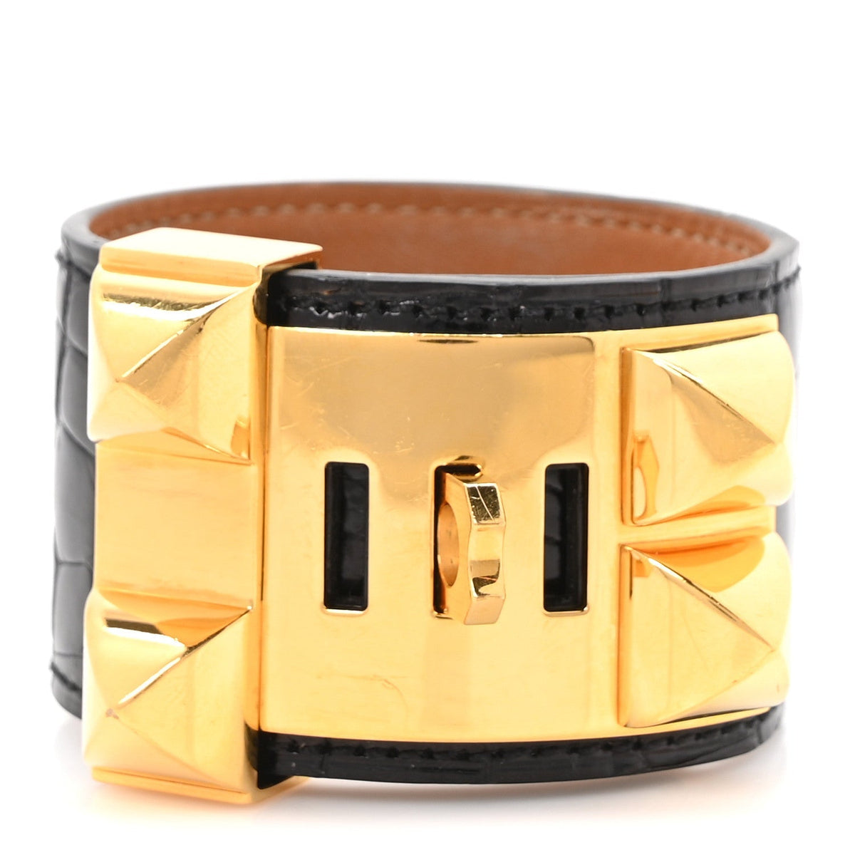 Hermes Shiny Alligator Collier de Chien CDC Bracelet S Black