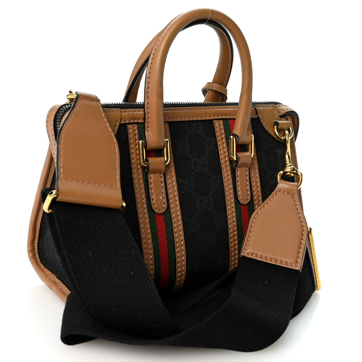Gucci Monogram Textured Dollar Calfskin Web Mini Bauletto Bag Black Koi Beige