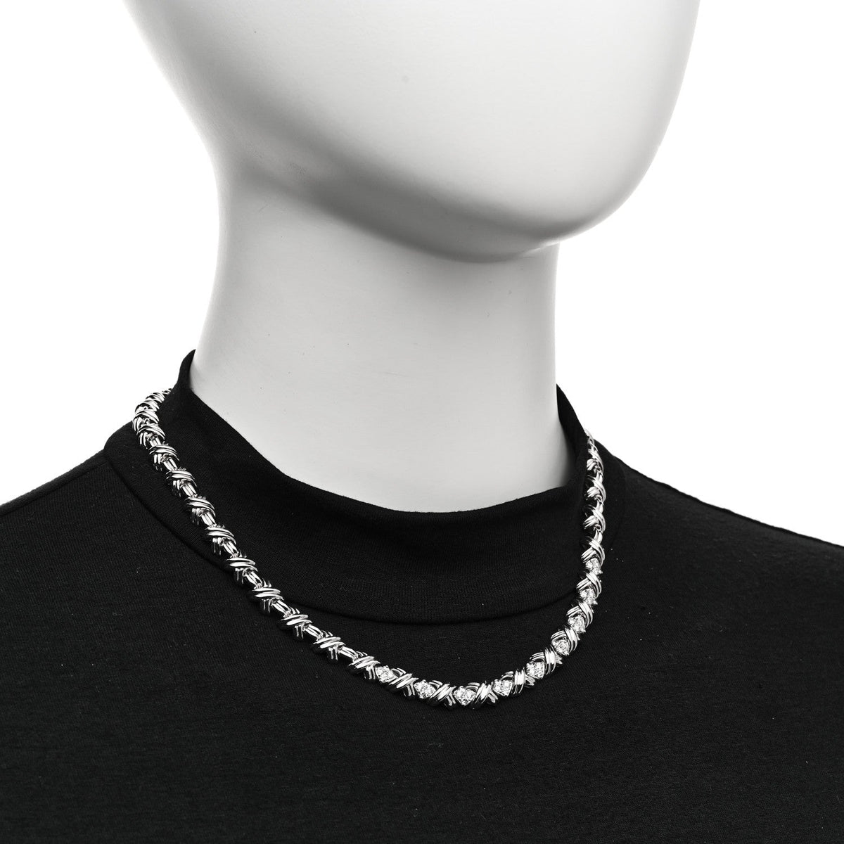 Tiffany 18K White Gold Diamond Signature X Necklace