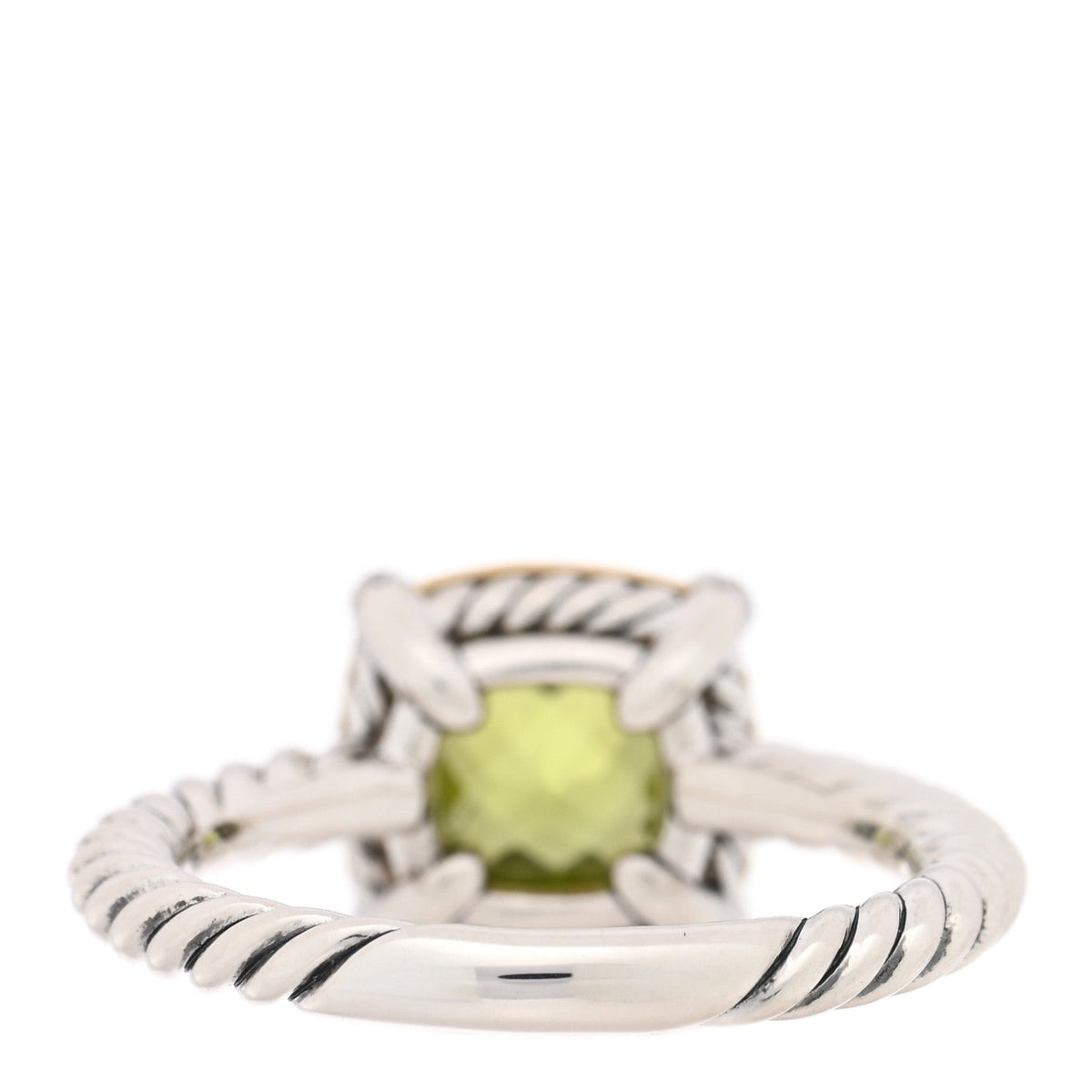 David Yurman Sterling Silver 18K Yellow Gold Diamond Peridot 7mm Chatelaine Bezel Ring 53 6.25