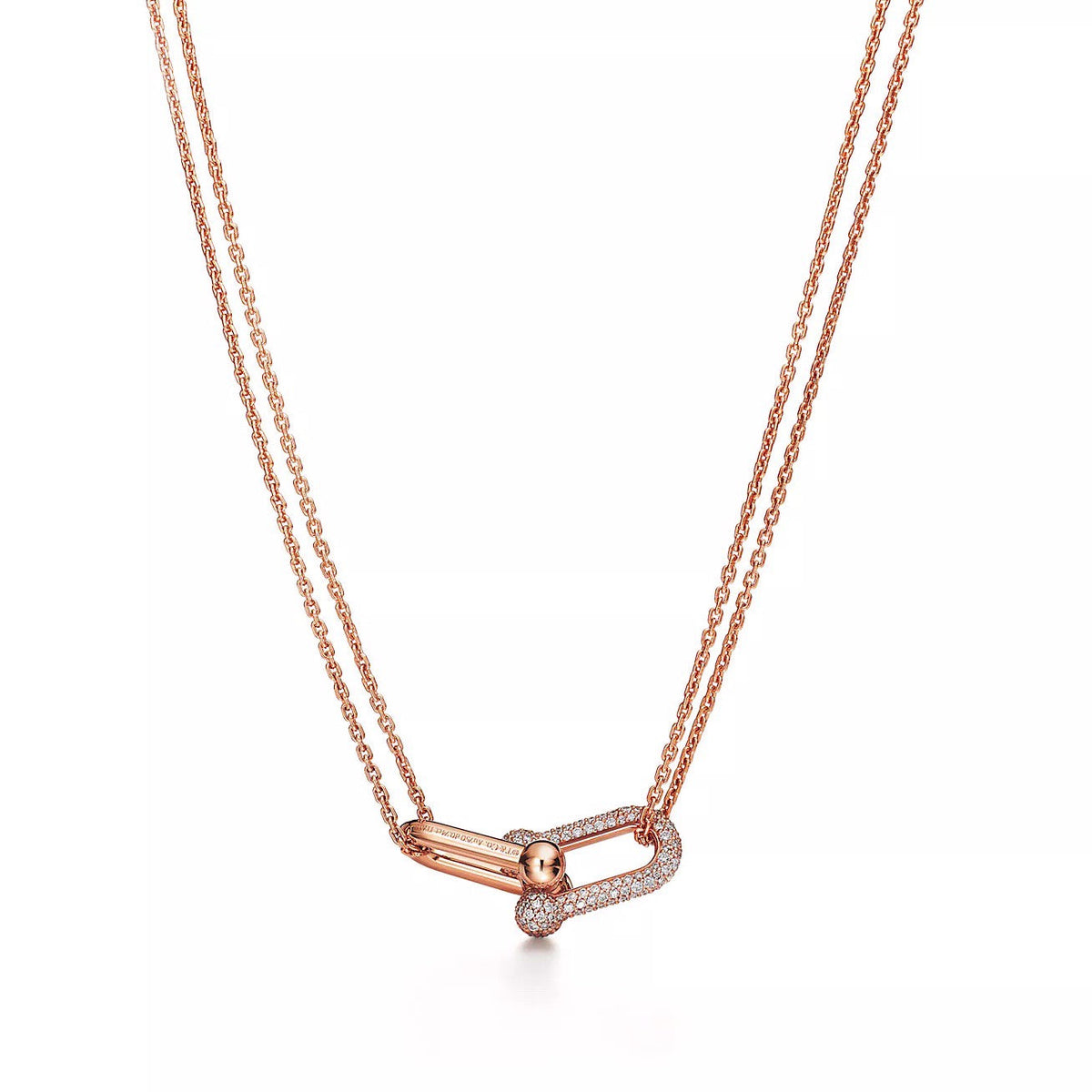 18K Gold Diamond Tiffany Hardwear Large Double Link Pendant