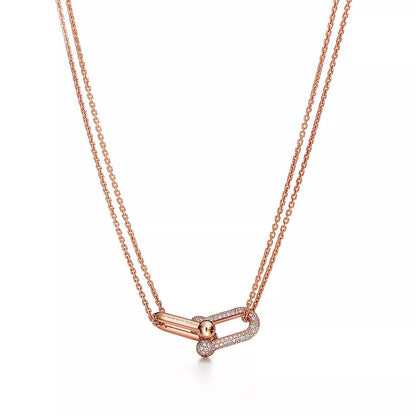 18K Gold Diamond Tiffany Hardwear Large Double Link Pendant