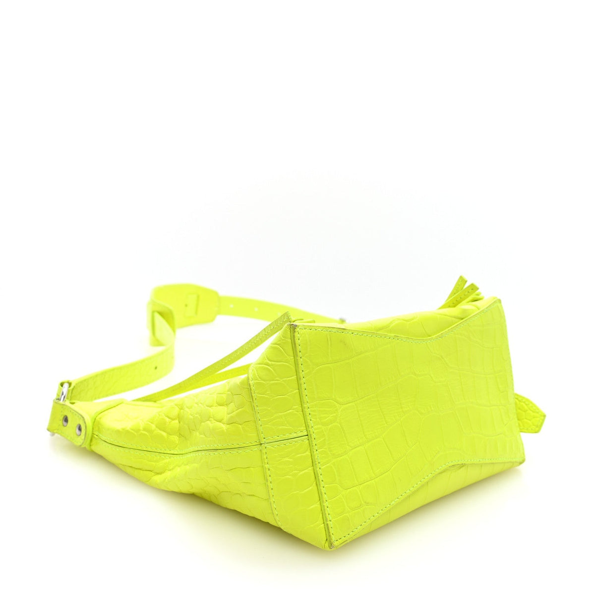 Balenciaga Croc Embossed Calfskin Neo Classic Hardware Hobo XS Flou Yellow