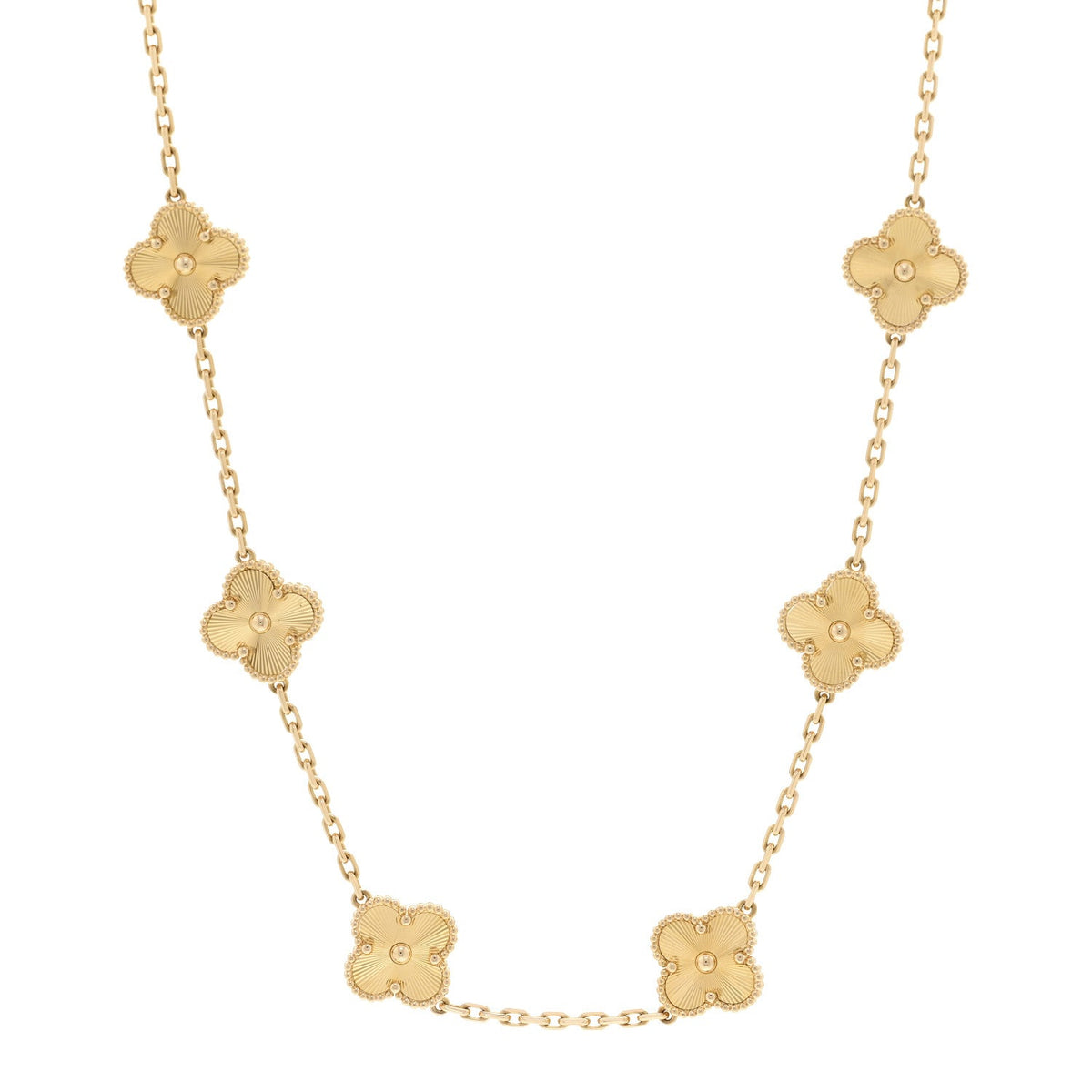 Van Cleef & Arpels 18K Yellow Gold 10 Motifs Guilloche Vintage Alhambra Necklace