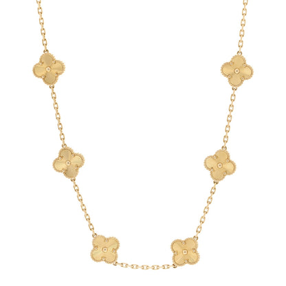 Van Cleef & Arpels 18K Yellow Gold 10 Motifs Guilloche Vintage Alhambra Necklace