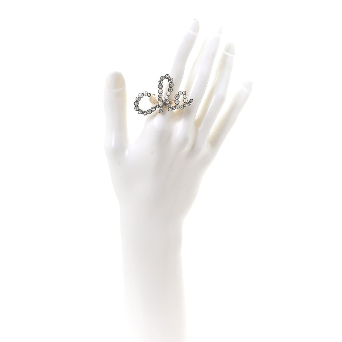 Chanel Crystal Pearl Cha-Nel Rings Set Gold