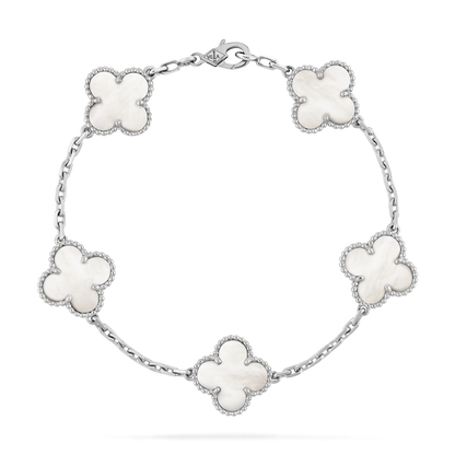 18K White Gold Mother of Pearl VCA Vintage Alhambra Bracelet 5 Motifs